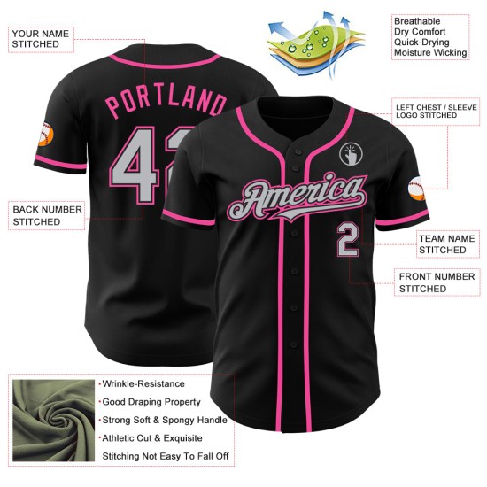 Jersey Authentic Schwarz Custom Grau-Rosa Baseball Jersey Authentic Schwarz Custom Grau-Rosa Baseball