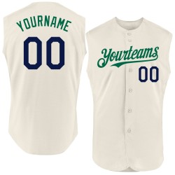 Ärmelloses Baseball-Trikot Custom Authentic Cream Navy-Kelly Green