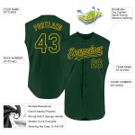 Benutzerdefiniertes ärmelloses grünes Baseball-Trikot in Gold Benutzerdefiniertes ärmelloses grünes Baseball-Trikot in Gold