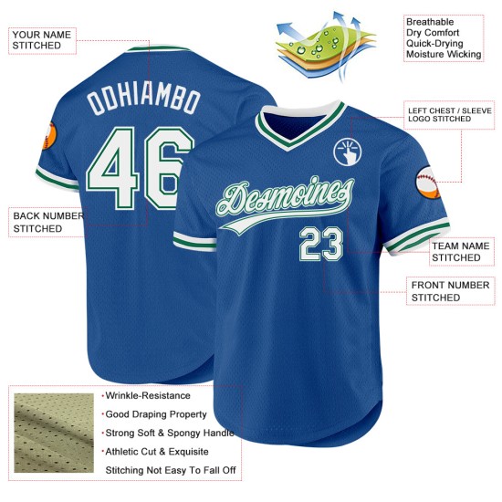 Blau-Grün Baseball Throwback Authentic White-Kelly Custom Jersey Blau-Grün Baseball Throwback Authentic White-Kelly Custom Jersey