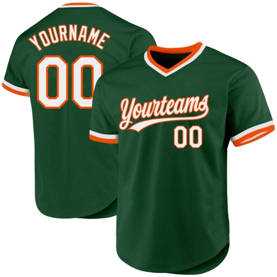 Custom Baseball Trikot Weiß-Orange Authentic Throwback Grün Custom Baseball Trikot Weiß-Orange Authentic Throwback Grün