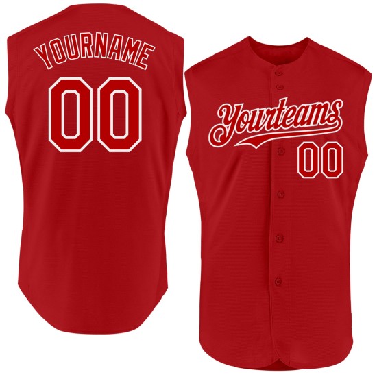 Jersey Authentic Rot Ärmellos Weiß Custom Baseball Jersey Authentic Rot Ärmellos Weiß Custom Baseball