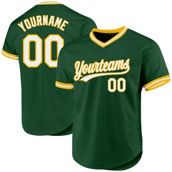 Throwback Custom Baseball Grünes Trikot Authentic Weiß-Gold Throwback Custom Baseball Grünes Trikot Authentic Weiß-Gold