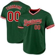Benutzerdefiniertes grünes Baseball-Trikot Throwback Rot-Weiß Authentic