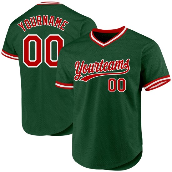 Benutzerdefiniertes grünes Baseball-Trikot Throwback Rot-Weiß Authentic Benutzerdefiniertes grünes Baseball-Trikot Throwback Rot-Weiß Authentic
