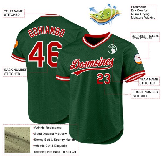 Benutzerdefiniertes grünes Baseball-Trikot Throwback Rot-Weiß Authentic Benutzerdefiniertes grünes Baseball-Trikot Throwback Rot-Weiß Authentic