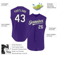 Benutzerdefiniertes Lila Baseball Authentic Weiß-Schwarzes Ärmelloses Trikot Benutzerdefiniertes Lila Baseball Authentic Weiß-Schwarzes Ärmelloses Trikot