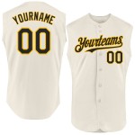 Authentisches Schwarz-Gold Baseball-Trikot Creme Ärmellos Custom Authentisches Schwarz-Gold Baseball-Trikot Creme Ärmellos Custom