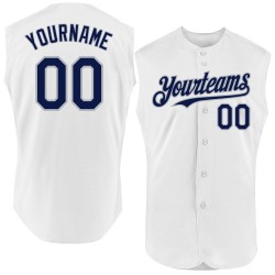 Weißes ärmelloses Marine-Grau Custom Jersey Authentic Baseball