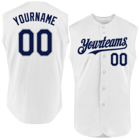 Weißes ärmelloses Marine-Grau Custom Jersey Authentic Baseball Weißes ärmelloses Marine-Grau Custom Jersey Authentic Baseball