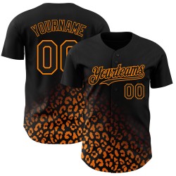 3D Custom Fade Bay Orange Muster Design Mode Leopard Schwarz Druck Authentische Jersey Baseball