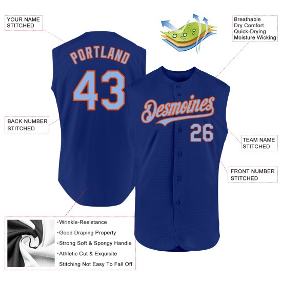 Blau-Orange Royal Jersey Light Authentic Ärmellos Custom Baseball Blau-Orange Royal Jersey Light Authentic Ärmellos Custom Baseball