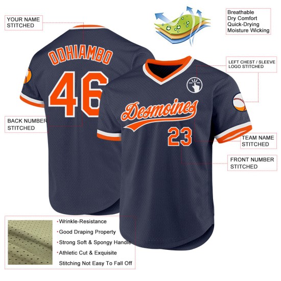 Baseball Custom Jersey Navy Authentic Orange-Weiß Throwback Baseball Custom Jersey Navy Authentic Orange-Weiß Throwback
