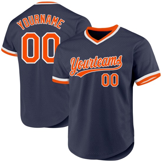 Baseball Custom Jersey Navy Authentic Orange-Weiß Throwback Baseball Custom Jersey Navy Authentic Orange-Weiß Throwback