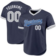 Baseball Custom Throwback Marineblau-Weiß-Grau Jersey Authentic