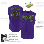 Baseball Custom Lila Schwarz-Neon Authentic Ärmelloses Trikot Grün Baseball Custom Lila Schwarz-Neon Authentic Ärmelloses Trikot Grün