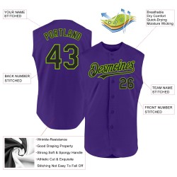 Baseball Custom Lila Schwarz-Neon Authentic Ärmelloses Trikot Grün Baseball Custom Lila Schwarz-Neon Authentic Ärmelloses Trikot Grün