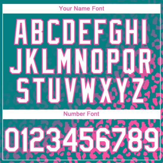 Benutzerdefinierte Leopard Weiß-Rosa Druck Jersey Verblassen Authentische 3D Baseball Muster Teal Design Mode Benutzerdefinierte Leopard Weiß-Rosa Druck Jersey Verblassen Authentische 3D Baseball Muster Teal Design Mode