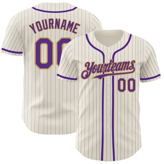 Lila-Old Custom Gold Baseball Grau Creme Authentic Jersey Nadelstreifen Lila-Old Custom Gold Baseball Grau Creme Authentic Jersey Nadelstreifen