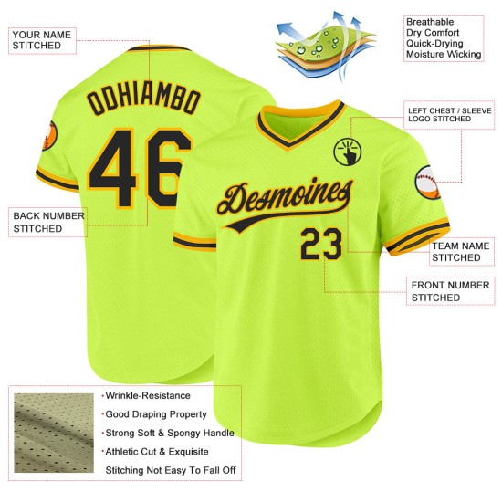 Jersey Schwarz-Gold Neon Baseball Authentic Throwback Custom Grün Jersey Schwarz-Gold Neon Baseball Authentic Throwback Custom Grün