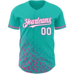 Benutzerdefinierte Leopard Weiß-Rosa Druck Jersey Verblassen Authentische 3D Baseball Muster Teal Design Mode Benutzerdefinierte Leopard Weiß-Rosa Druck Jersey Verblassen Authentische 3D Baseball Muster Teal Design Mode