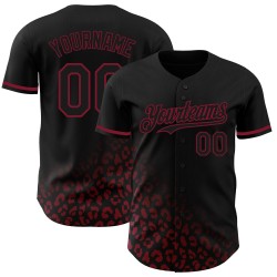 3D-Design Schwarz Leopard Mode Baseball Custom Fade Crimson Muster Druck Authentische Jersey