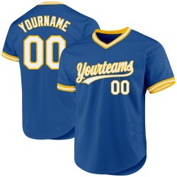 Jersey Custom Authentic Throwback Baseball Weiß-Gold Blau