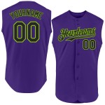 Baseball Custom Lila Schwarz-Neon Authentic Ärmelloses Trikot Grün Baseball Custom Lila Schwarz-Neon Authentic Ärmelloses Trikot Grün