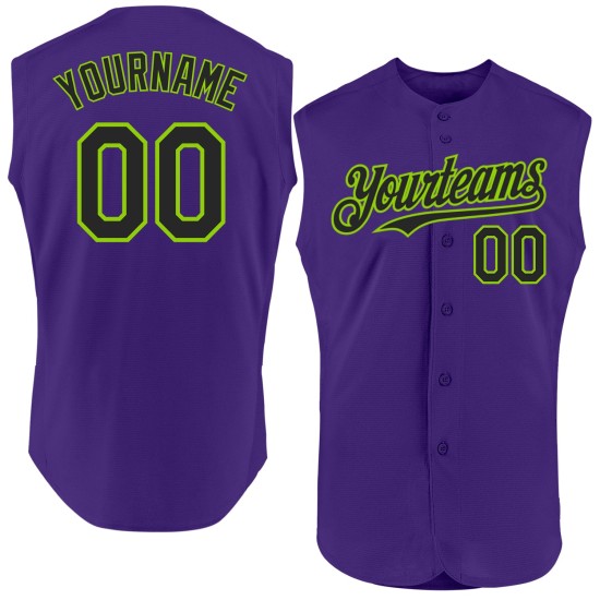Baseball Custom Lila Schwarz-Neon Authentic Ärmelloses Trikot Grün Baseball Custom Lila Schwarz-Neon Authentic Ärmelloses Trikot Grün