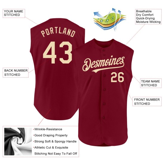 Baseball Authentic Crimson Custom Ärmelloses Creme-Trikot Baseball Authentic Crimson Custom Ärmelloses Creme-Trikot