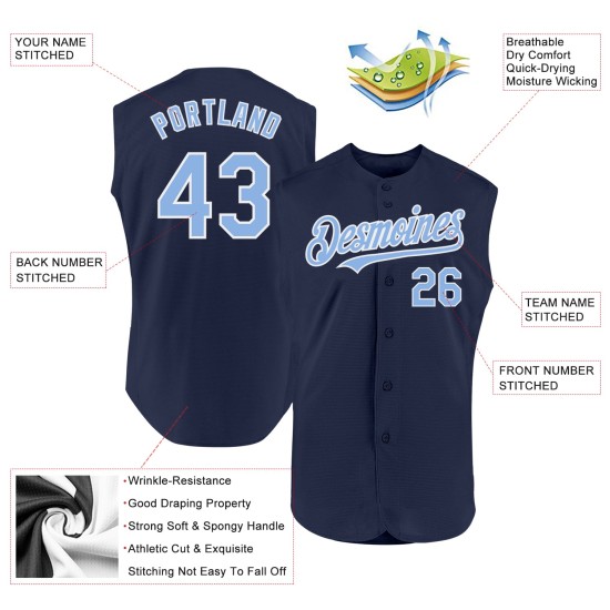 Navy Custom Baseball Light Authentic Trikot Blau-Weiß Ärmellos Navy Custom Baseball Light Authentic Trikot Blau-Weiß Ärmellos