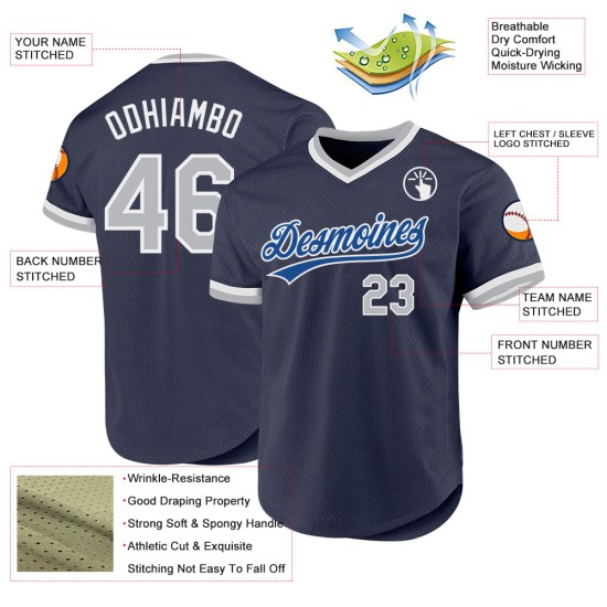 Baseball Custom Throwback Marineblau-Weiß-Grau Jersey Authentic Baseball Custom Throwback Marineblau-Weiß-Grau Jersey Authentic