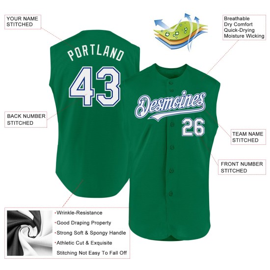 Baseball Kelly Custom Authentic Weiß-Royalgrün Ärmelloses Trikot Baseball Kelly Custom Authentic Weiß-Royalgrün Ärmelloses Trikot