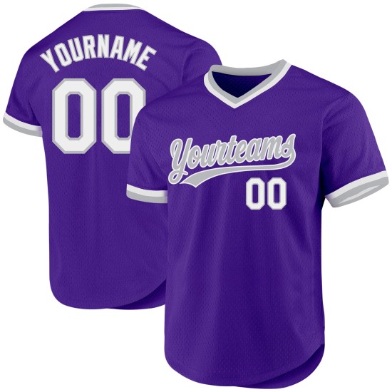 Throwback Lila Trikot Custom Weiß-Grau Baseball Authentic Throwback Lila Trikot Custom Weiß-Grau Baseball Authentic