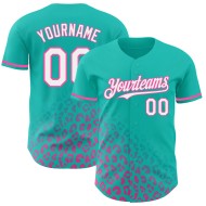 Benutzerdefinierte Leopard Weiß-Rosa Druck Jersey Verblassen Authentische 3D Baseball Muster Teal Design Mode