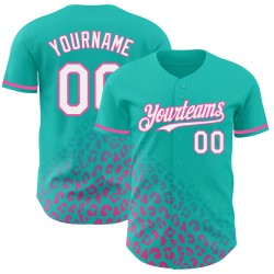 Benutzerdefinierte Leopard Weiß-Rosa Druck Jersey Verblassen Authentische 3D Baseball Muster Teal Design Mode