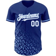 Benutzerdefinierter Baseball-Trikot mit weißem Lichtdruck, blaues verblassendes Muster, Leoparden-Modedesign, Royal Authentic 3D Benutzerdefinierter Baseball-Trikot mit weißem Lichtdruck, blaues verblassendes Muster, Leoparden-Modedesign, Royal Authentic 3D