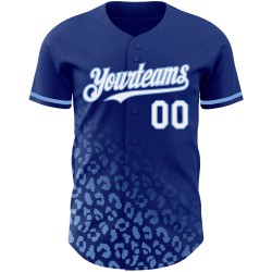 Benutzerdefinierter Baseball-Trikot mit weißem Lichtdruck, blaues verblassendes Muster, Leoparden-Modedesign, Royal Authentic 3D Benutzerdefinierter Baseball-Trikot mit weißem Lichtdruck, blaues verblassendes Muster, Leoparden-Modedesign, Royal Authentic 3D
