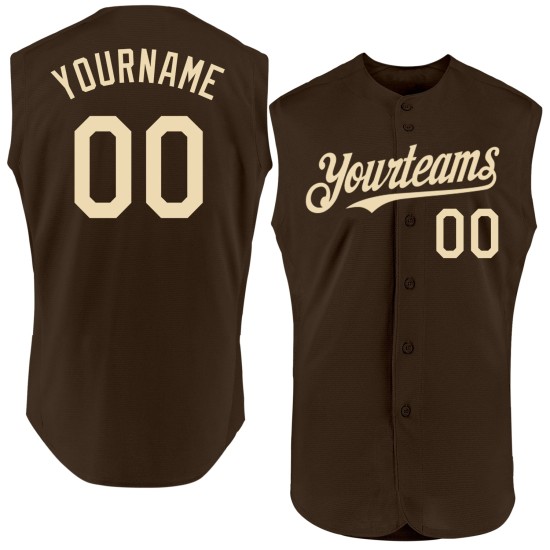 Cremebraunes, ärmelloses Baseball-Trikot mit authentischem Muster Cremebraunes, ärmelloses Baseball-Trikot mit authentischem Muster