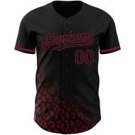 3D-Design Schwarz Leopard Mode Baseball Custom Fade Crimson Muster Druck Authentische Jersey 3D-Design Schwarz Leopard Mode Baseball Custom Fade Crimson Muster Druck Authentische Jersey