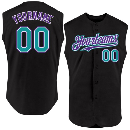 Blaugrün-Lila Jersey Ärmellos Custom Baseball Authentic Schwarz Blaugrün-Lila Jersey Ärmellos Custom Baseball Authentic Schwarz