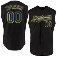 Authentic Sleeveless Custom Jersey Schwarz Baseball Royal-Gelb