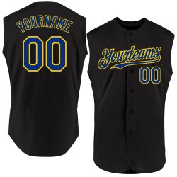 Authentic Sleeveless Custom Jersey Schwarz Baseball Royal-Gelb