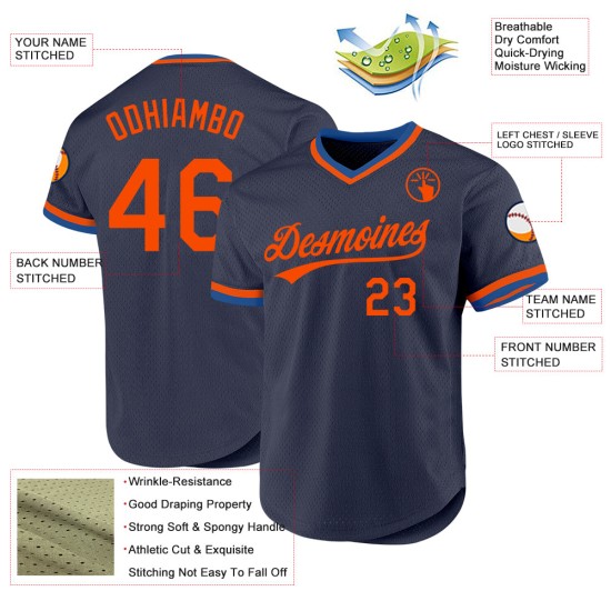 Jersey Orange-Blau Baseball Throwback Authentic Navy Custom Jersey Orange-Blau Baseball Throwback Authentic Navy Custom