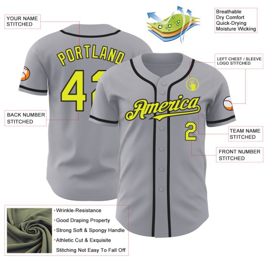 Baseball Grau Gelb-Schwarz Jersey Neon Authentic Custom Baseball Grau Gelb-Schwarz Jersey Neon Authentic Custom