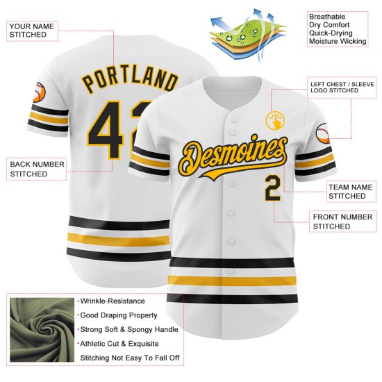 Line Weiß Jersey Authentic Schwarz-Gold Baseball Custom Line Weiß Jersey Authentic Schwarz-Gold Baseball Custom