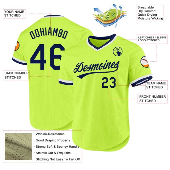 Throwback Neon Custom Authentic Marineblau-Weißes Jersey Grünes Baseball Throwback Neon Custom Authentic Marineblau-Weißes Jersey Grünes Baseball