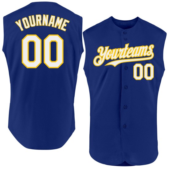 Jersey Baseball Weiß-Gelb Custom Royal Ärmellos Authentic Jersey Baseball Weiß-Gelb Custom Royal Ärmellos Authentic