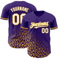 Authentisches Weiß-Gold Leopard Custom Muster 3D Print Jersey Baseball Lila Fashion Fade Design