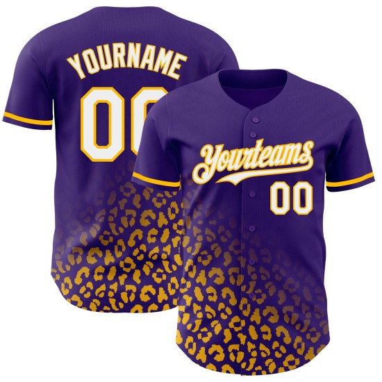 Authentisches Weiß-Gold Leopard Custom Muster 3D Print Jersey Baseball Lila Fashion Fade Design Authentisches Weiß-Gold Leopard Custom Muster 3D Print Jersey Baseball Lila Fashion Fade Design